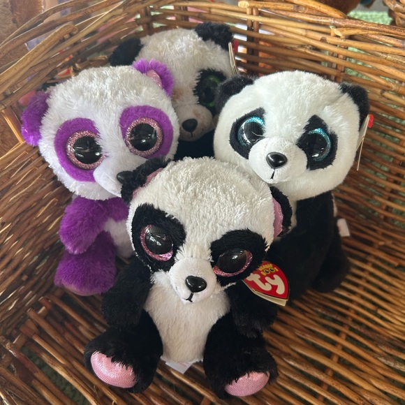 3 Beanie Boo Plush Animals pandas - Picture 1 of 1
